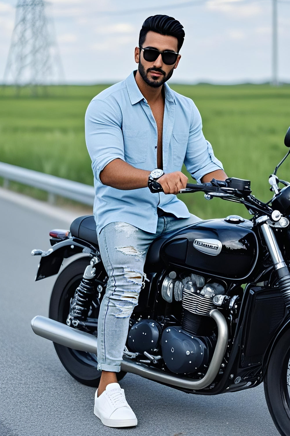 Men Stretch Skinny Jeans - Light Blue