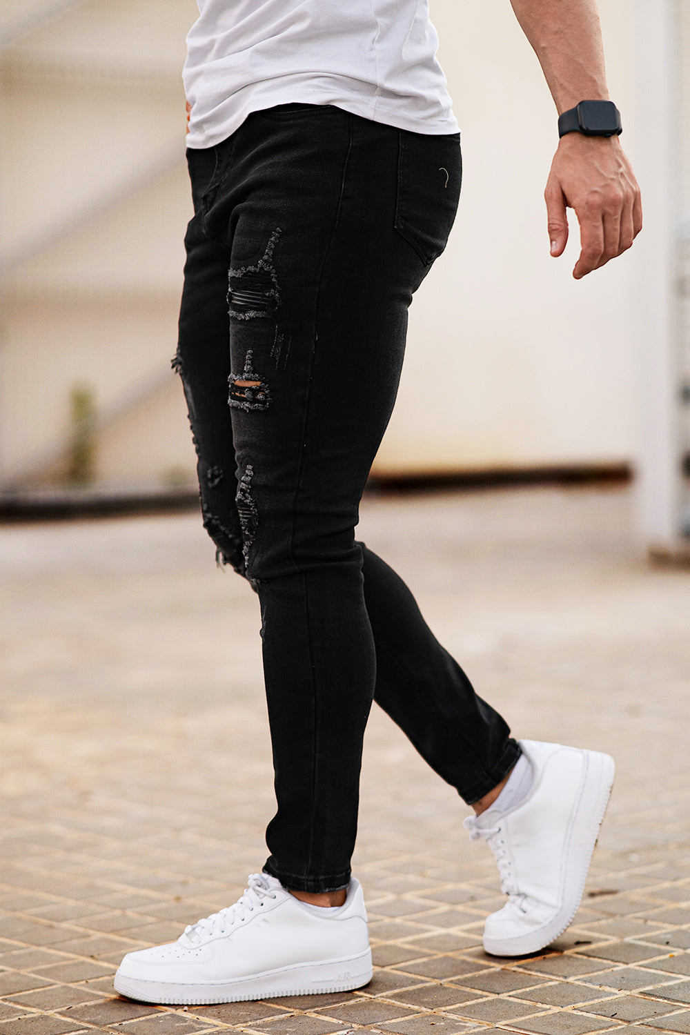 Men's Black Ripped Skinny Jean - High Stretch