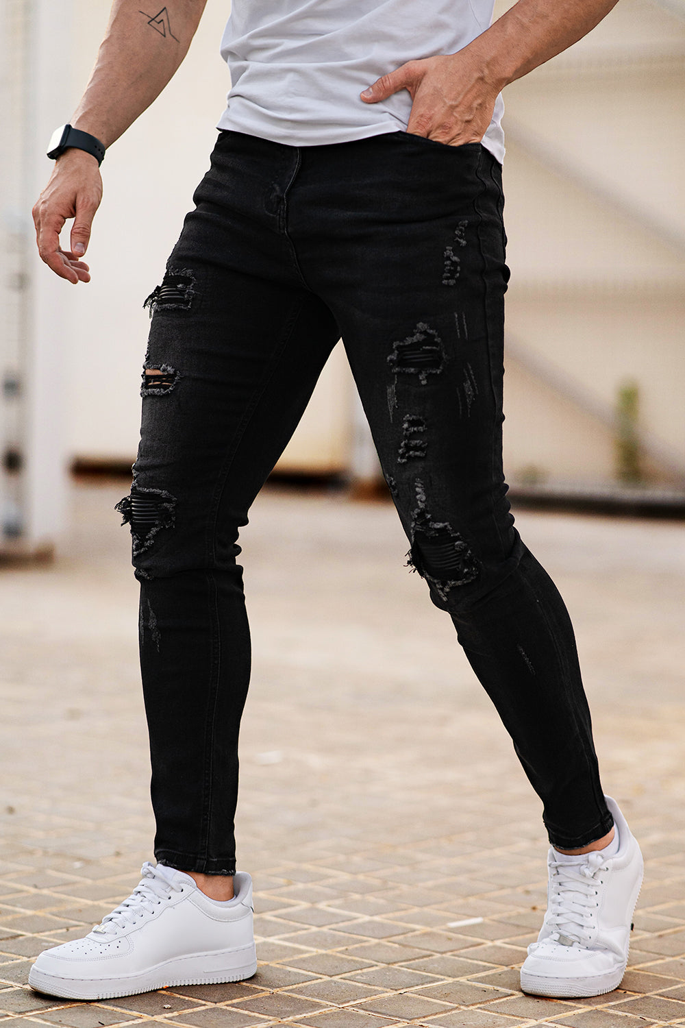 Men's Black Ripped Skinny Jean - High Stretch