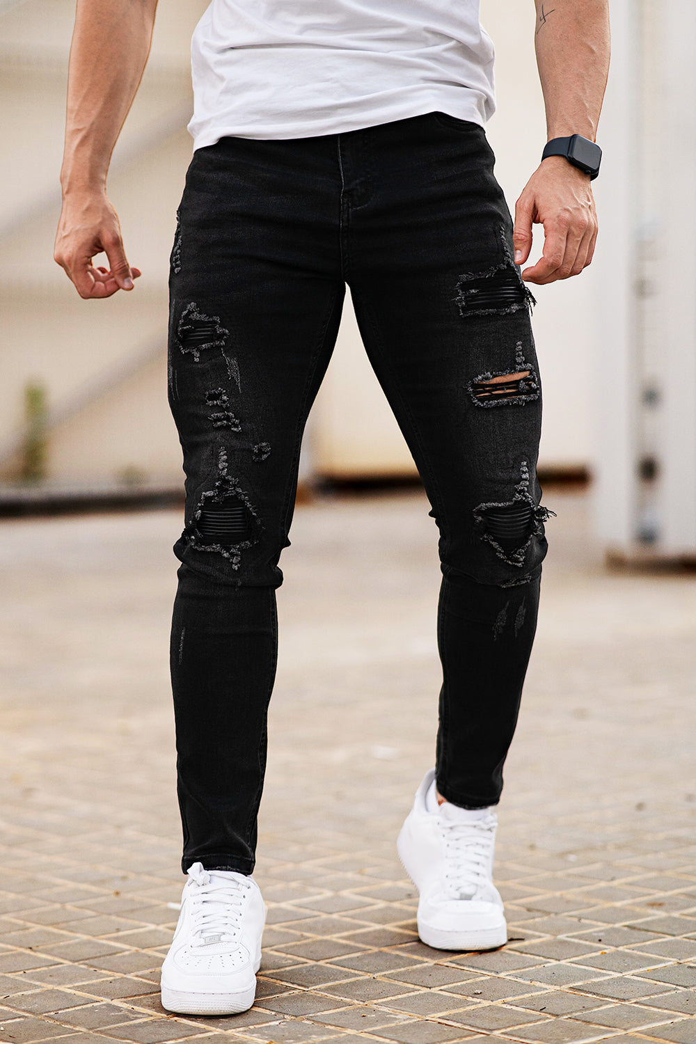 Men's Black Ripped Skinny Jean - High Stretch