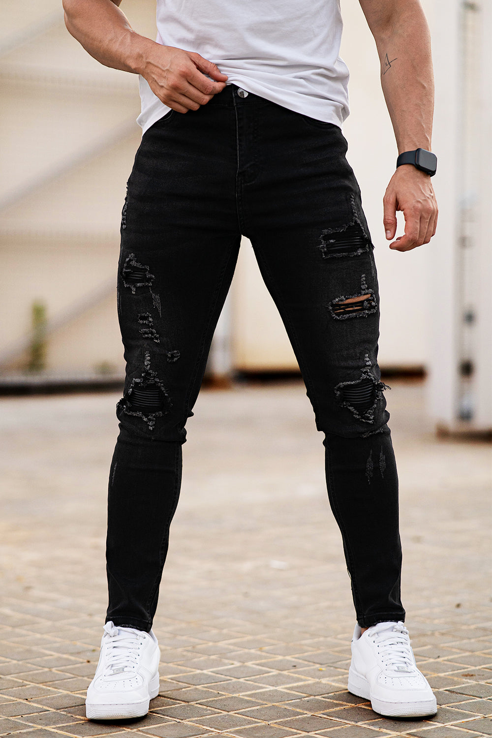 Men's Black Ripped Skinny Jean - High Stretch