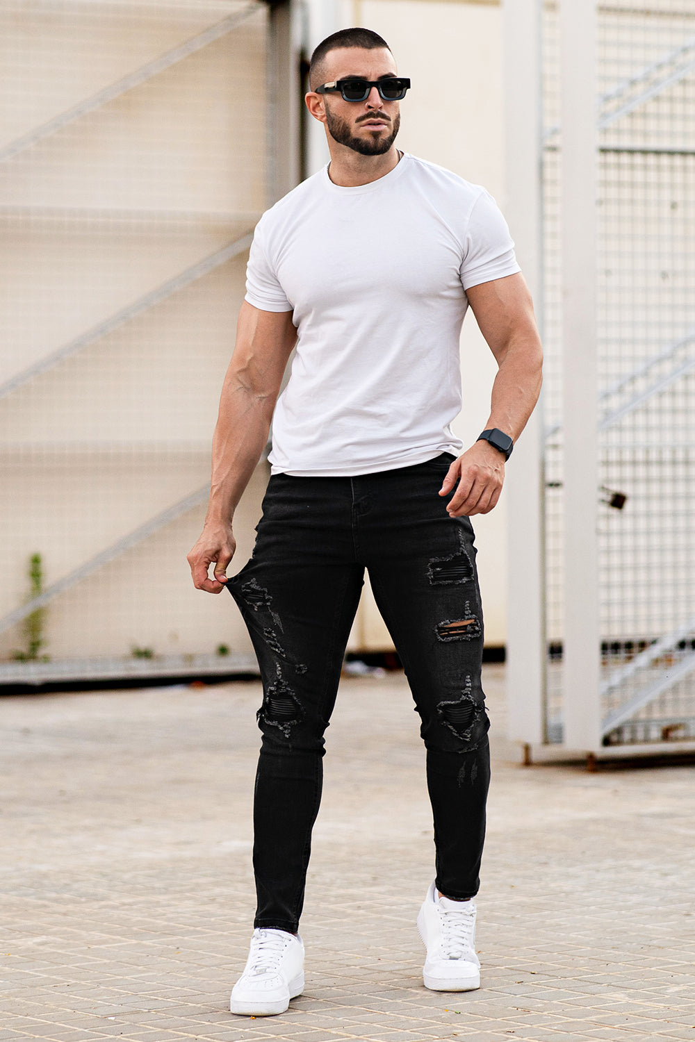 Men's Black Ripped Skinny Jean - High Stretch