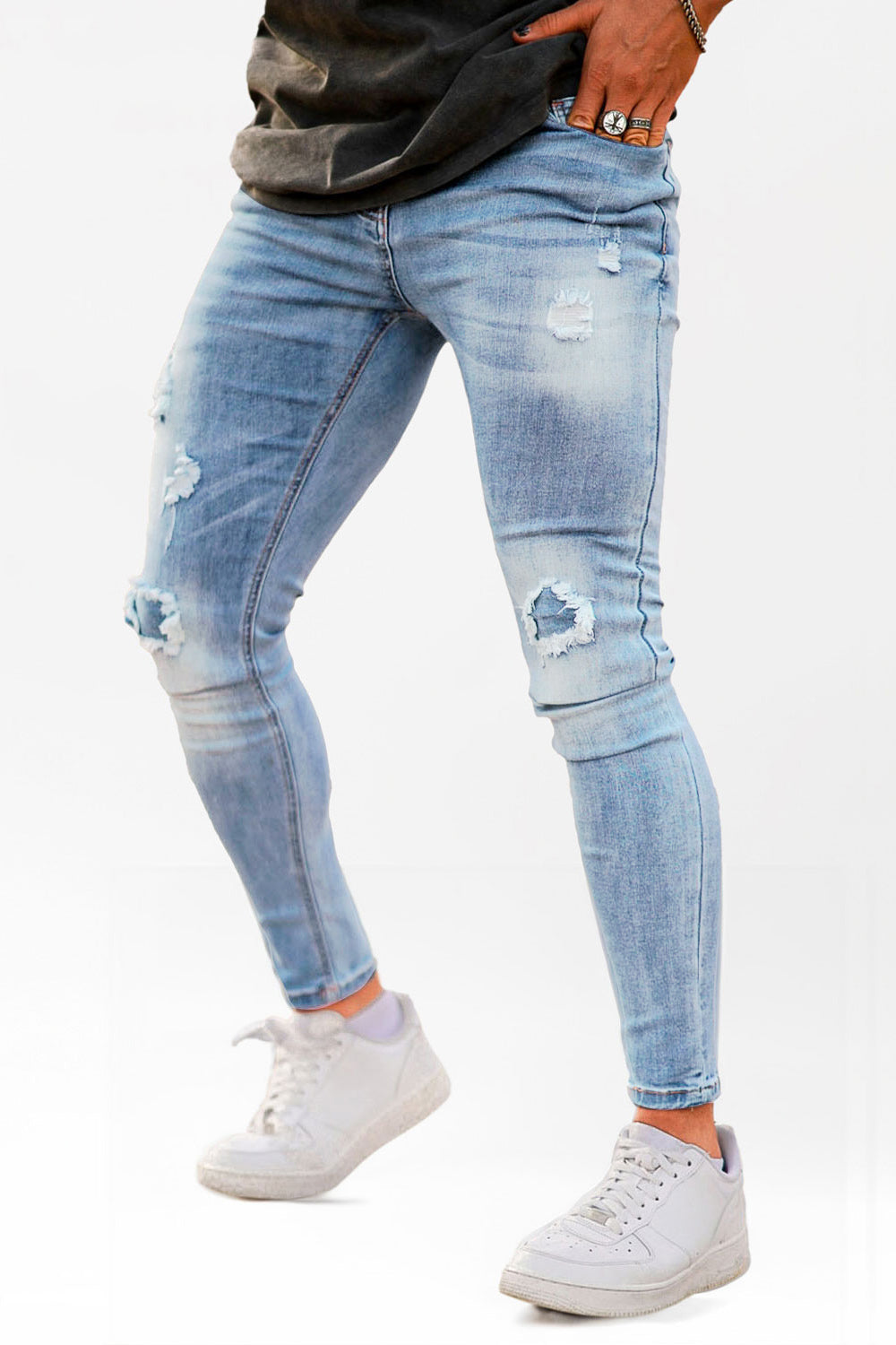 Men's Stretch Skinny Jean - Ripped & Blue