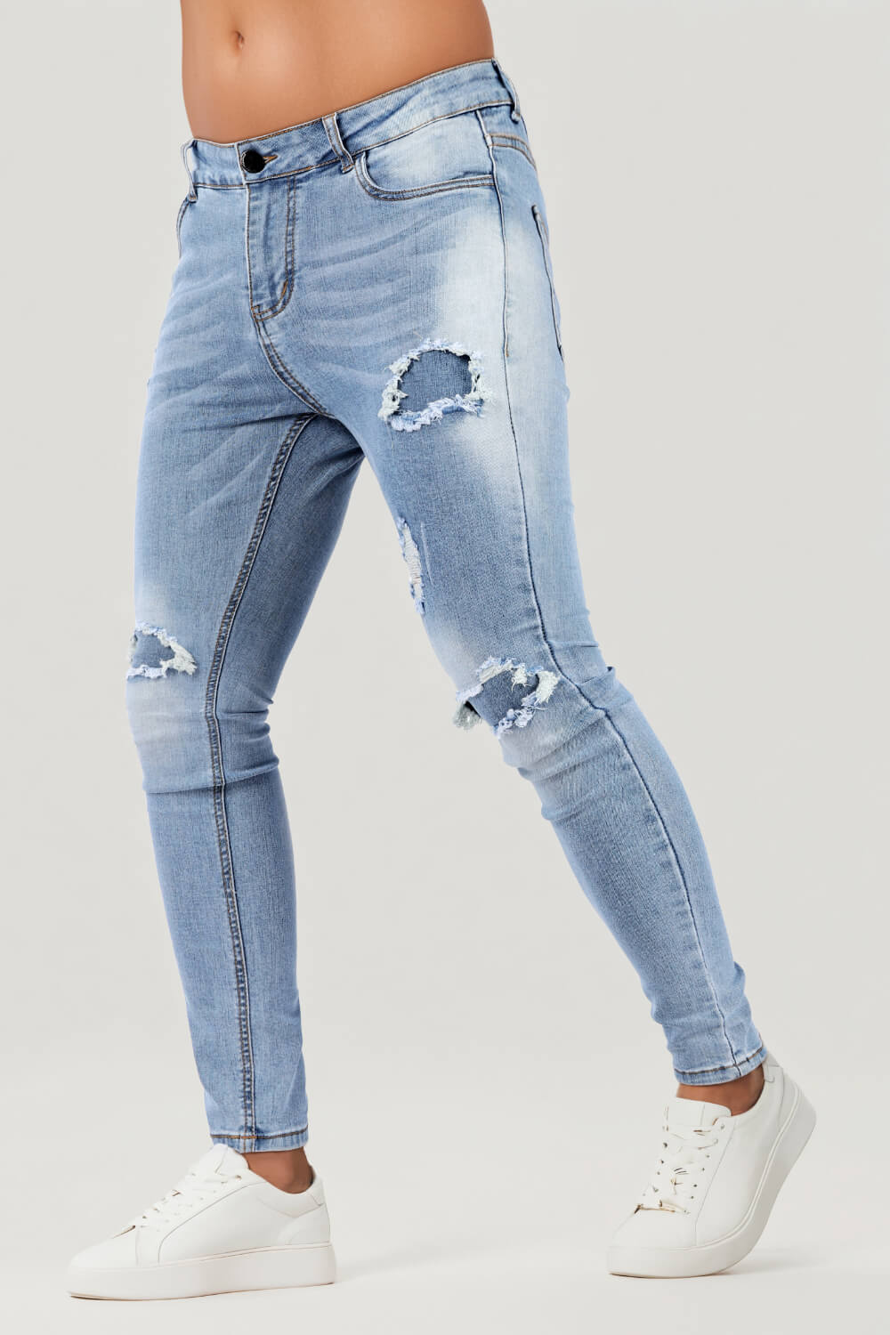 Men's Stretch Skinny Jean - Ripped & Blue