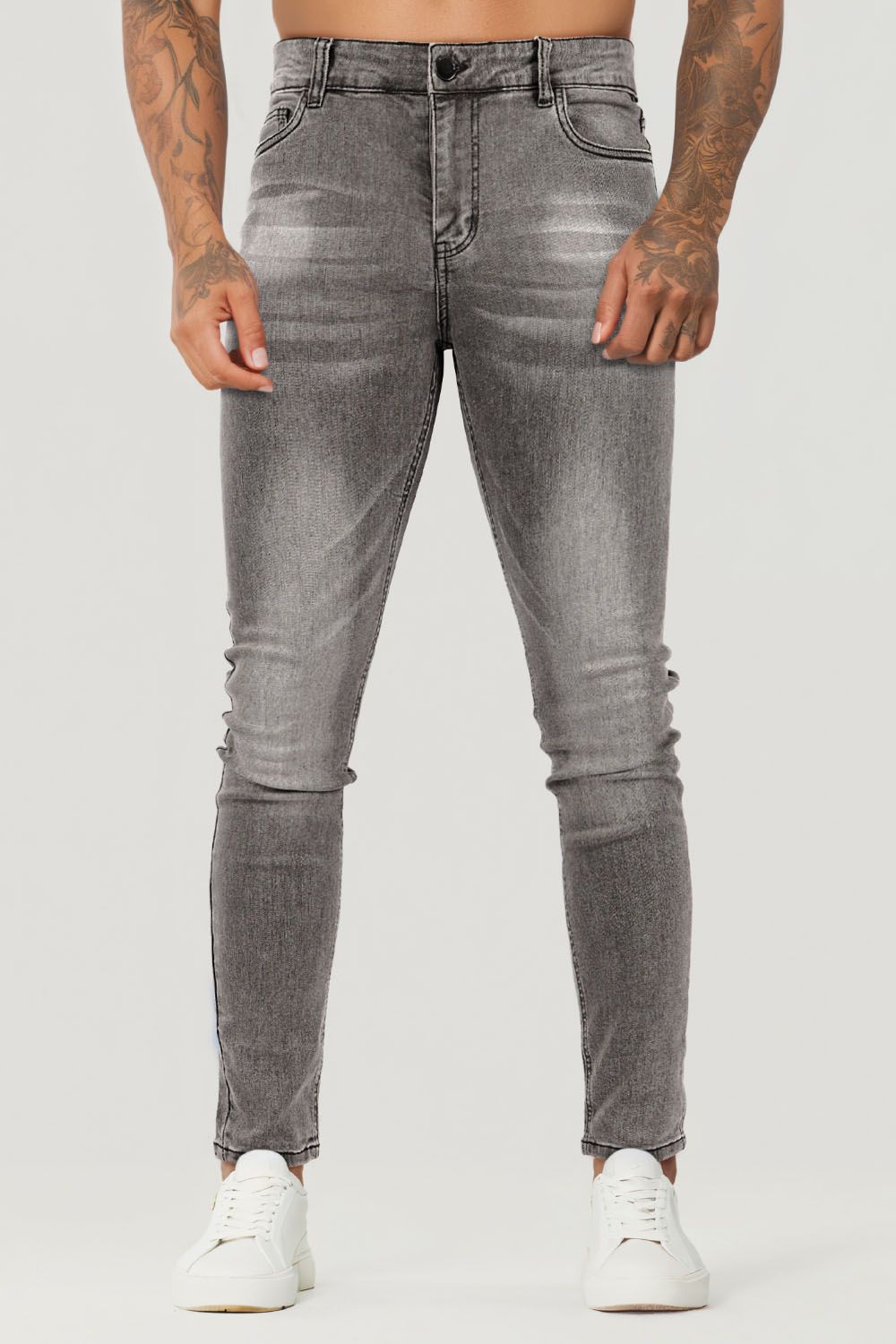 Men's Zipper Skinny Jean -Gray & Washed