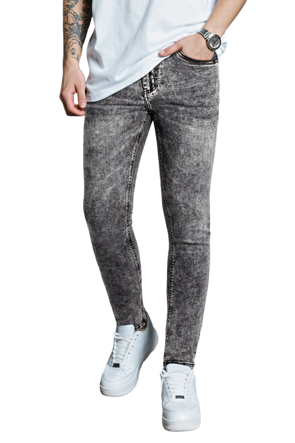 Men Gray Skinny Jeans - Washed