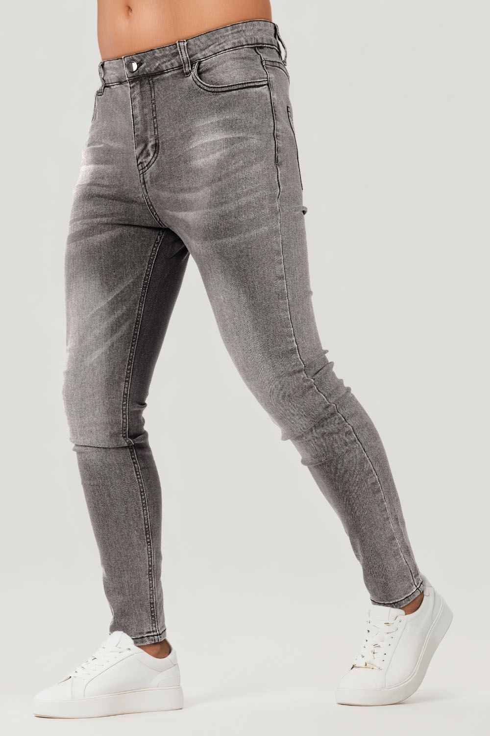 Men's Zipper Skinny Jean -Gray & Washed