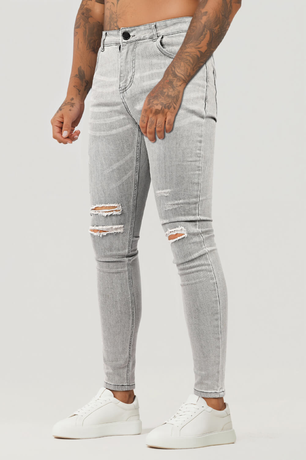 Men‘s Ripped Washed Skinny Marble Grey Jean