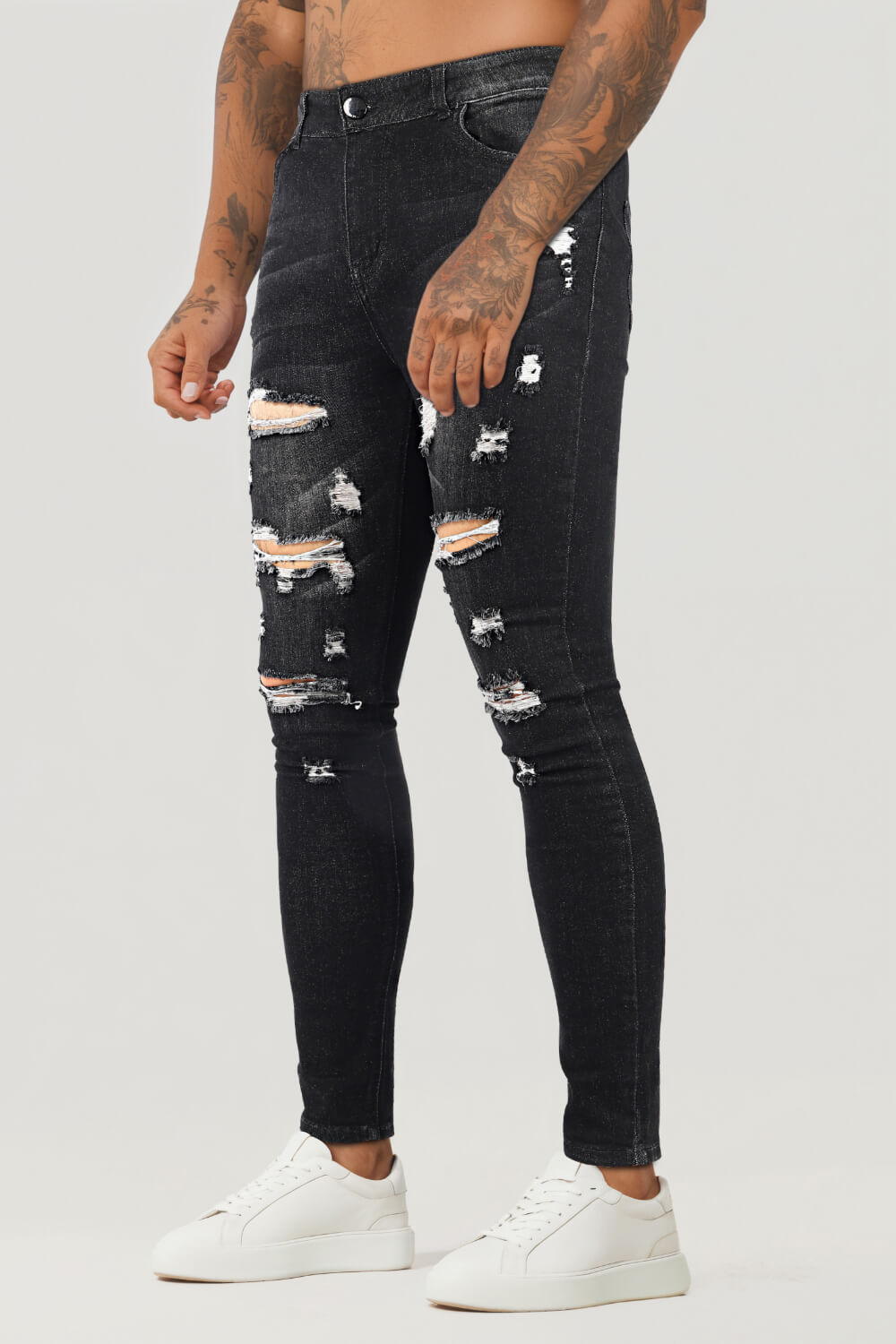 Men Super Stretch Skinny Jean - Ripped & Black