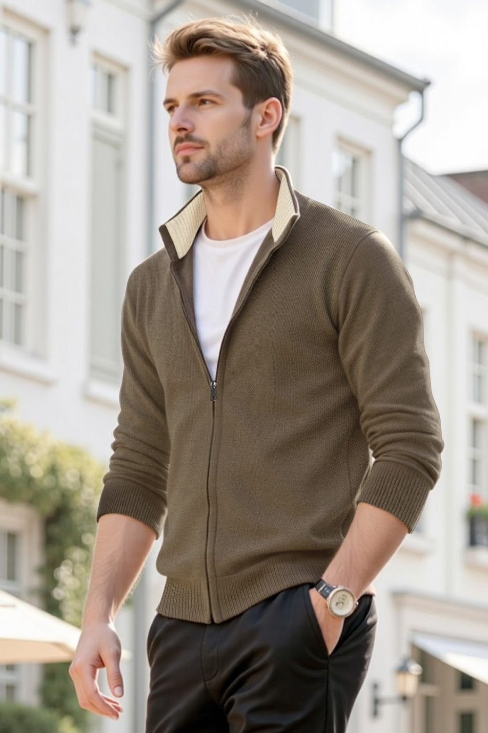 Men's Sweater Coat - Brown