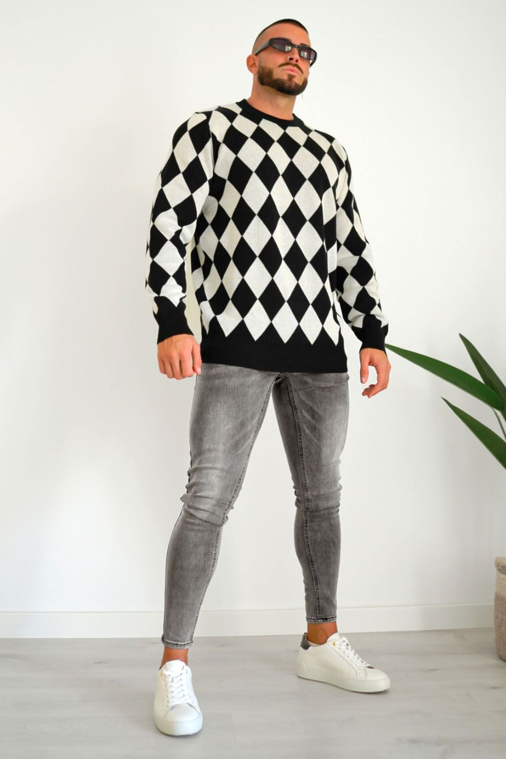 Men's Zipper Skinny Jean -Gray & Washed