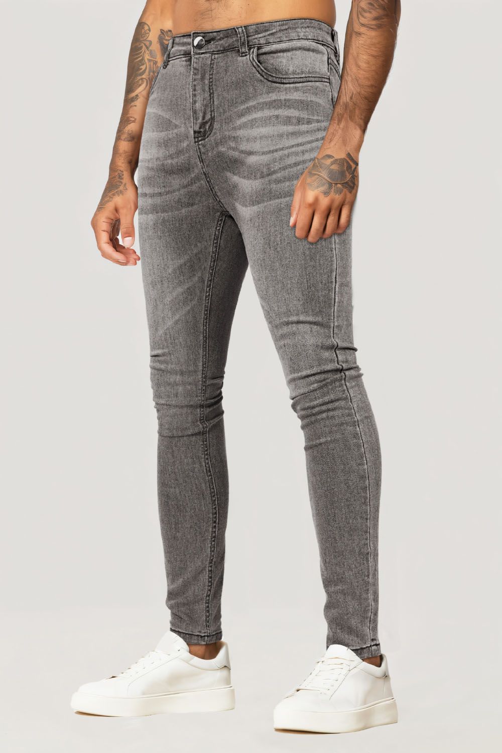 Men's Zipper Skinny Jean -Gray & Washed