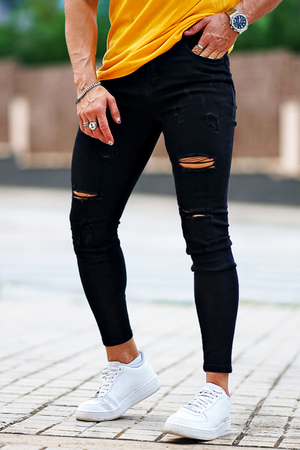 Men's High Stretch Skinny Jean - Ripped & Black