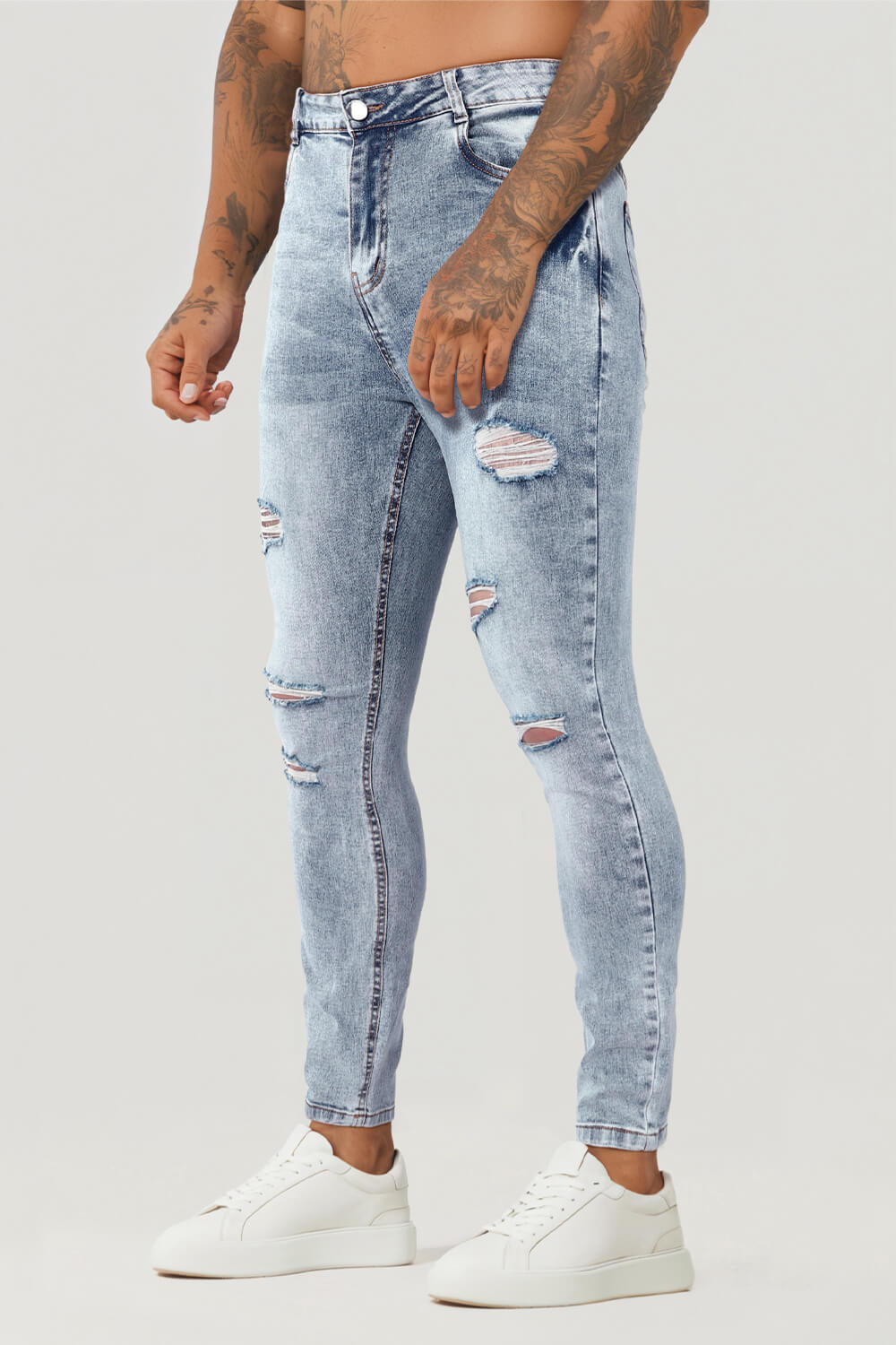 Mens Skinny Denim Blue Jeans - Ripped