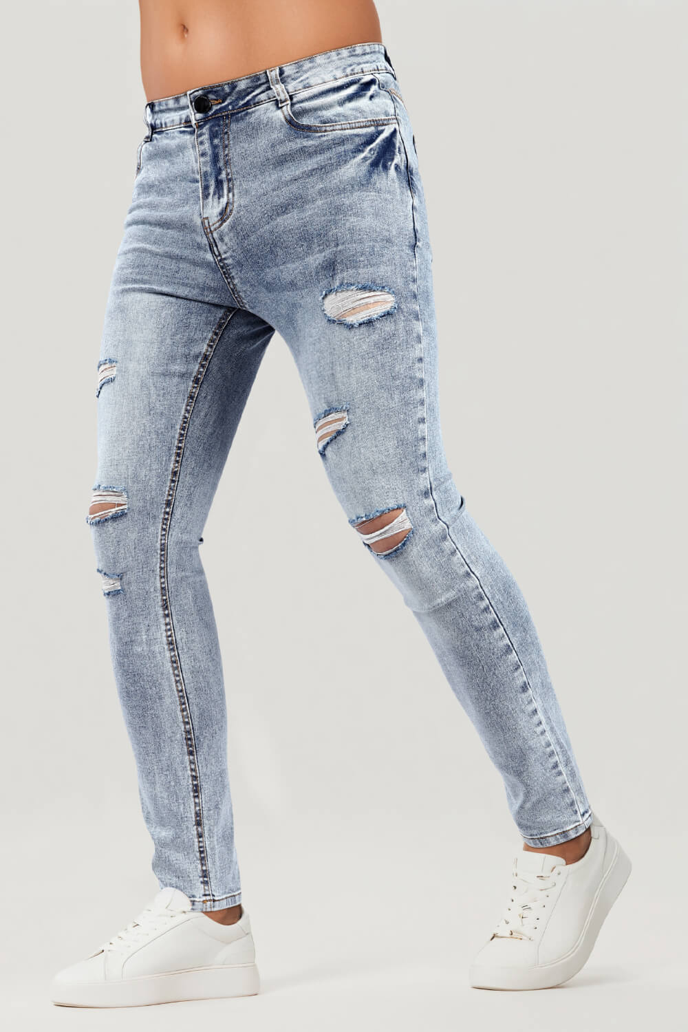 Mens Skinny Denim Blue Jeans - Ripped