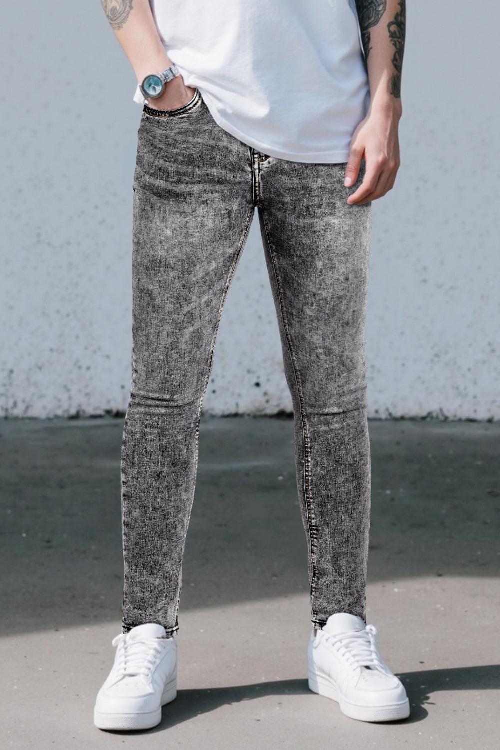 Men Gray Skinny Jeans - Washed