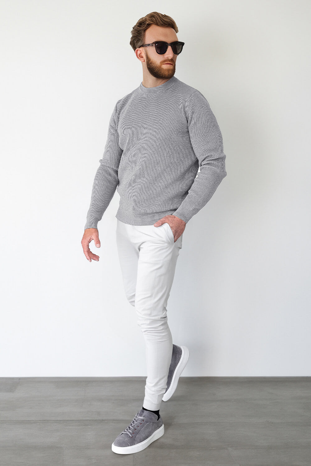 Men Round Neck Sweater - Grey