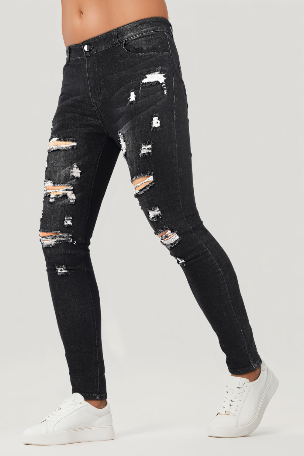 Men Super Stretch Skinny Jean - Ripped & Black