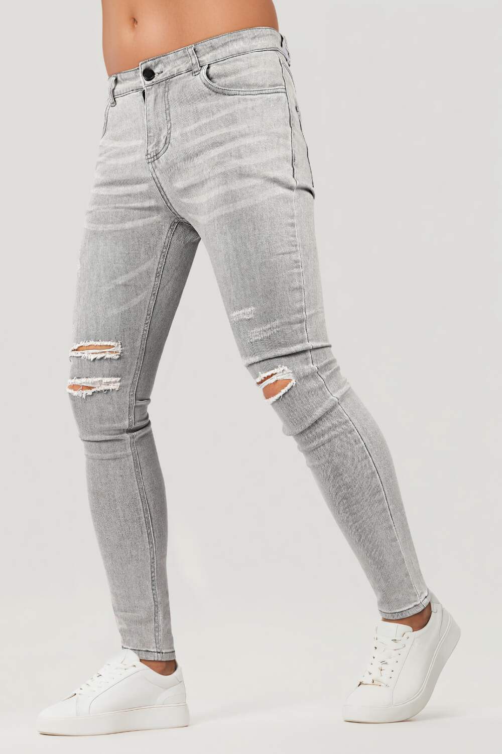 Men‘s Ripped Washed Skinny Marble Grey Jean
