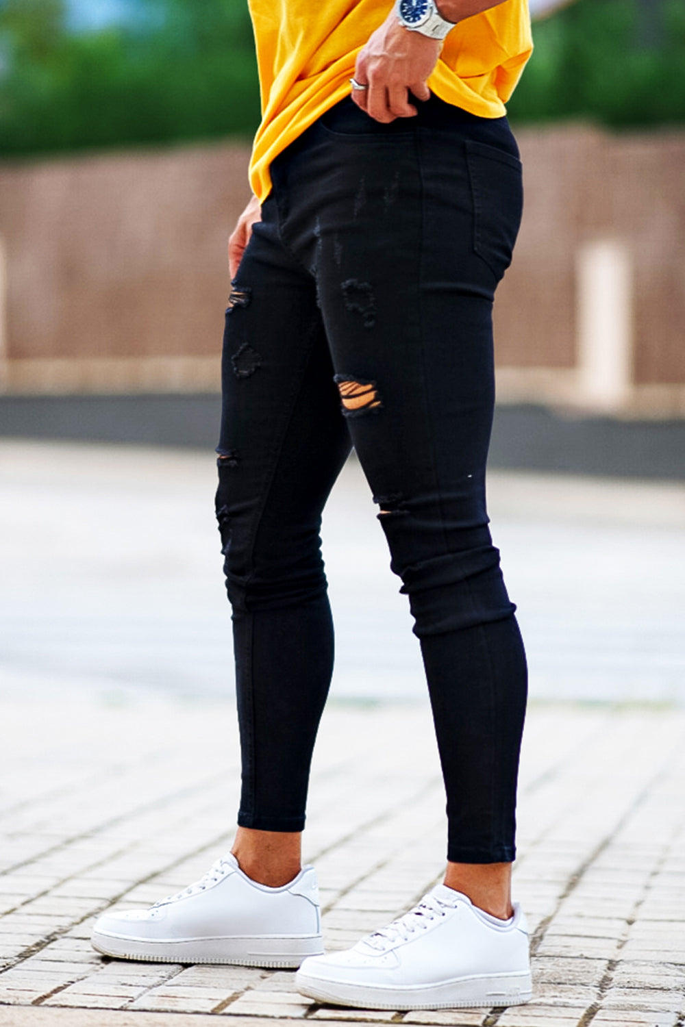 Men's High Stretch Skinny Jean - Ripped & Black