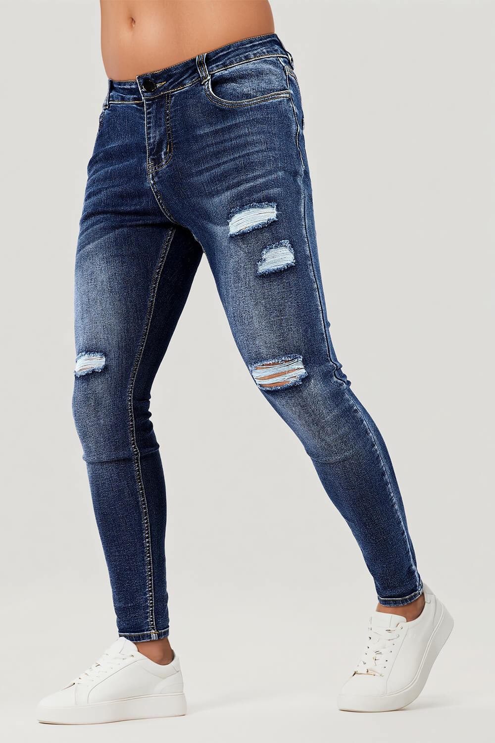 Men Stretch Skinny Jean - Dark Blue & Ripped