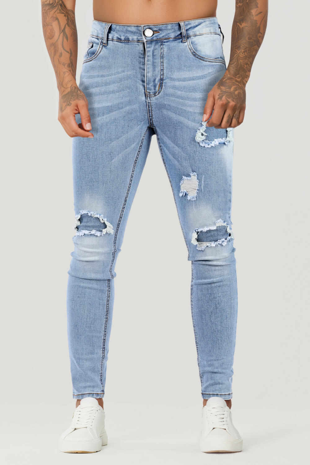 Men's Stretch Skinny Jean - Ripped & Blue