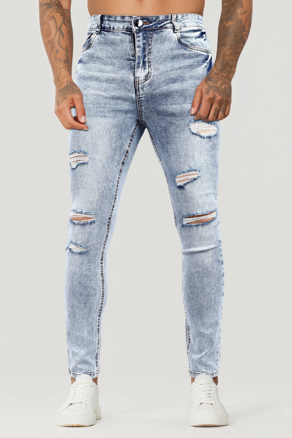 Mens Skinny Denim Blue Jeans - Ripped
