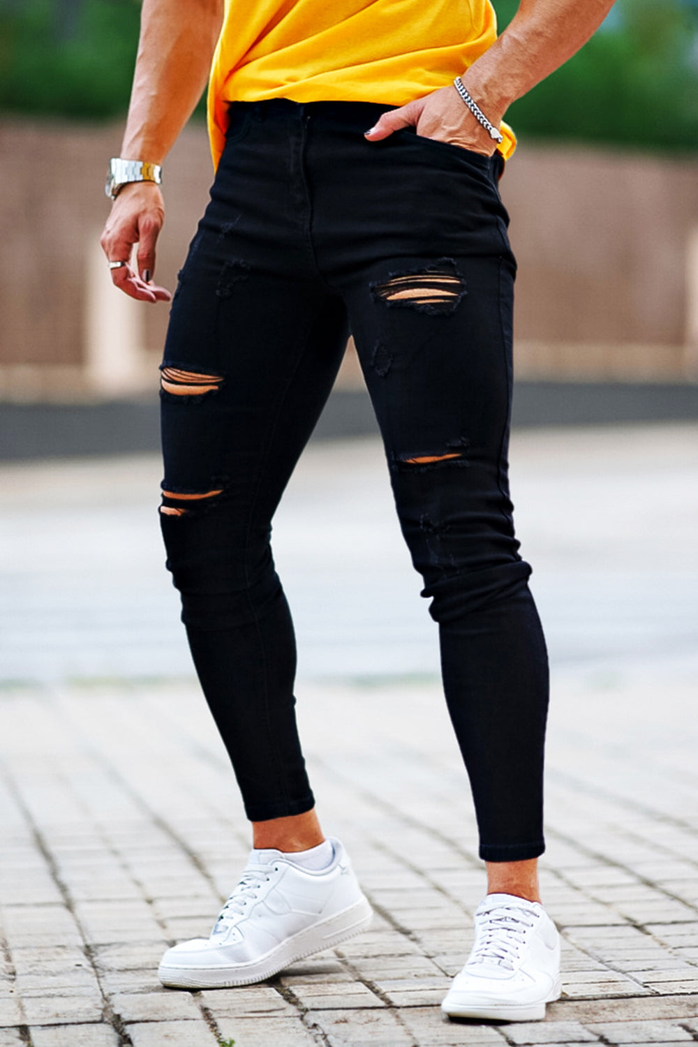 Men's High Stretch Skinny Jean - Ripped & Black