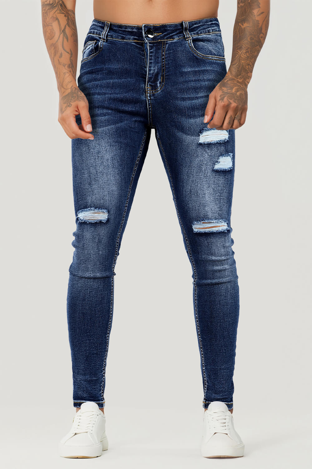 Men Stretch Skinny Jean - Dark Blue & Ripped
