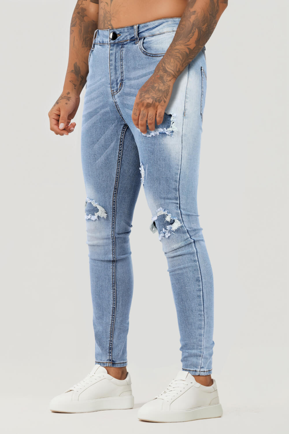 Men's Stretch Skinny Jean - Ripped & Blue
