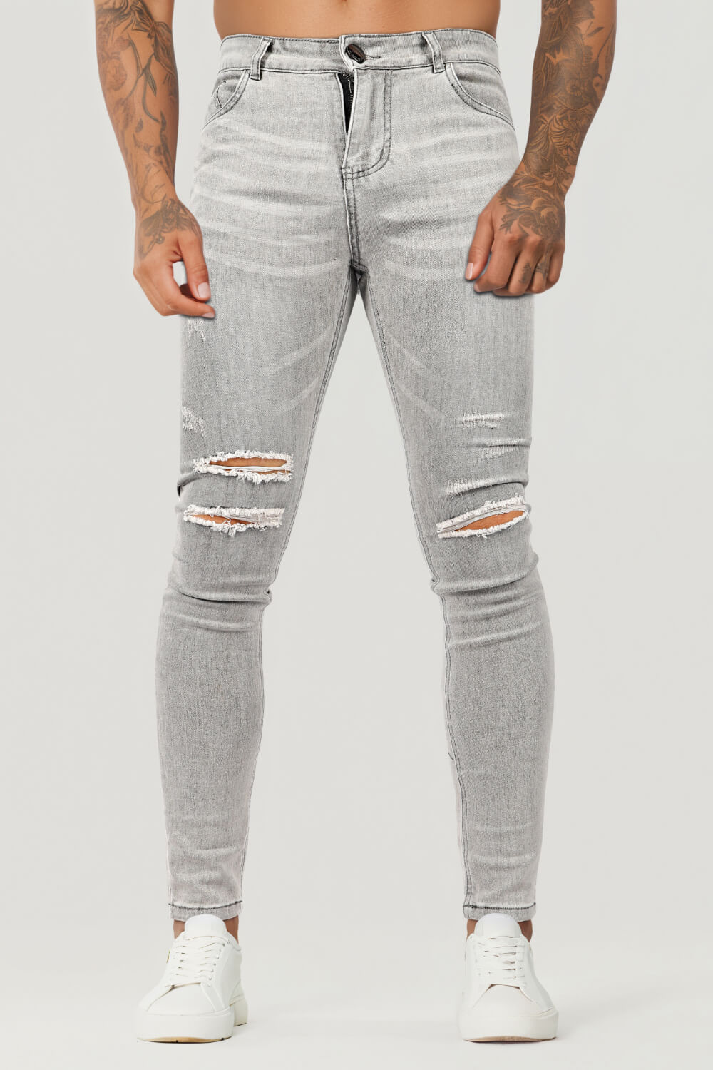 Men‘s Ripped Washed Skinny Marble Grey Jean