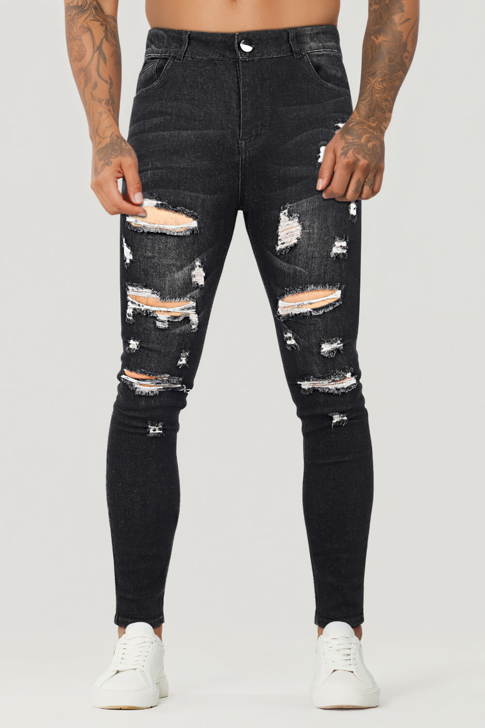 Men Super Stretch Skinny Jean - Ripped & Black