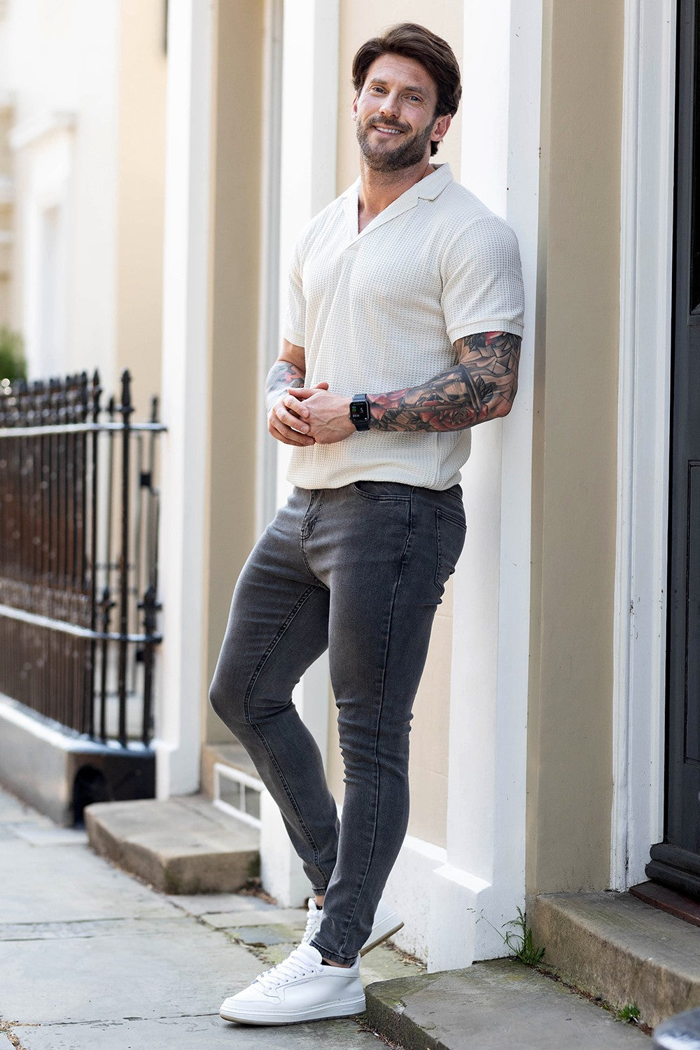 Men's Zipper Skinny Jean -Gray & Washed