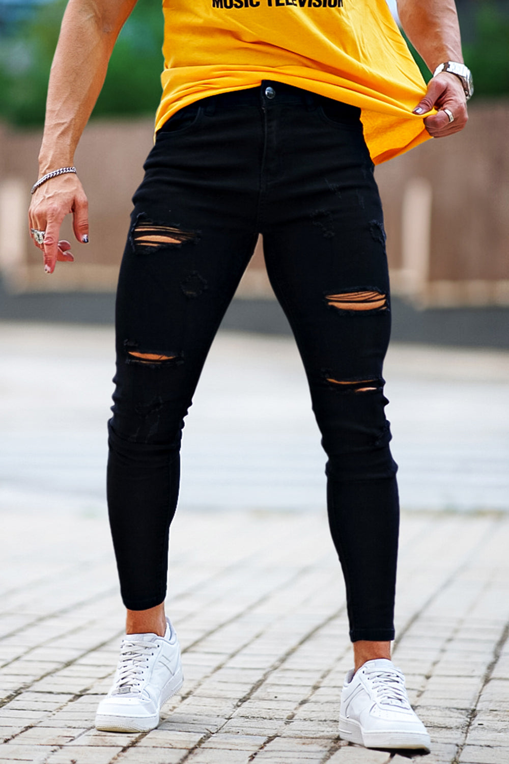 Men's High Stretch Skinny Jean - Ripped & Black