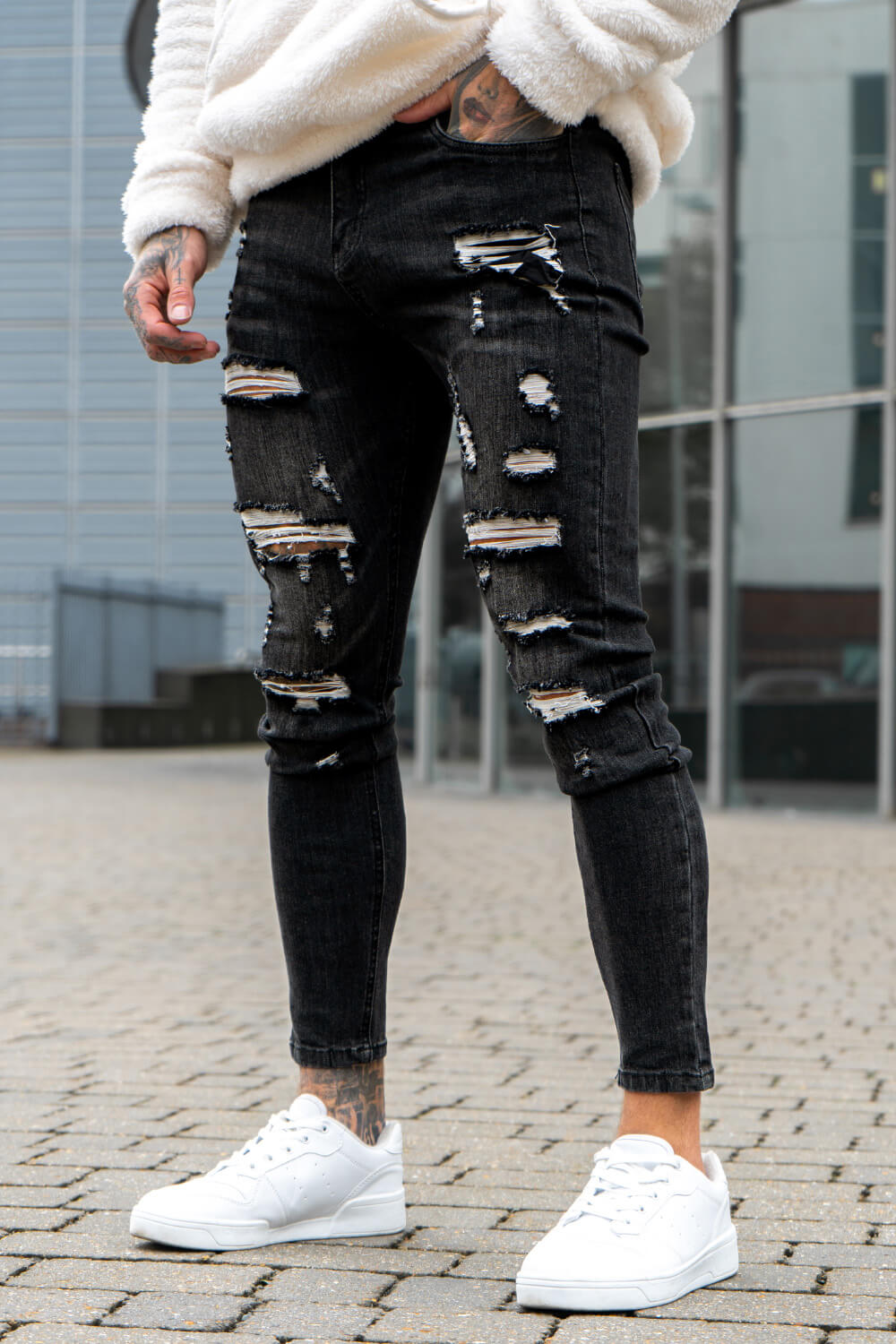Men Super Stretch Skinny Jean - Ripped & Black