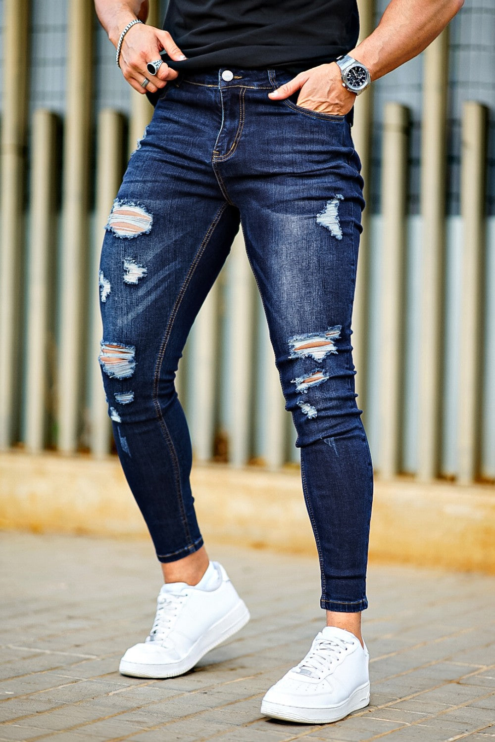Mens Ripped Skinny Jean - Blue