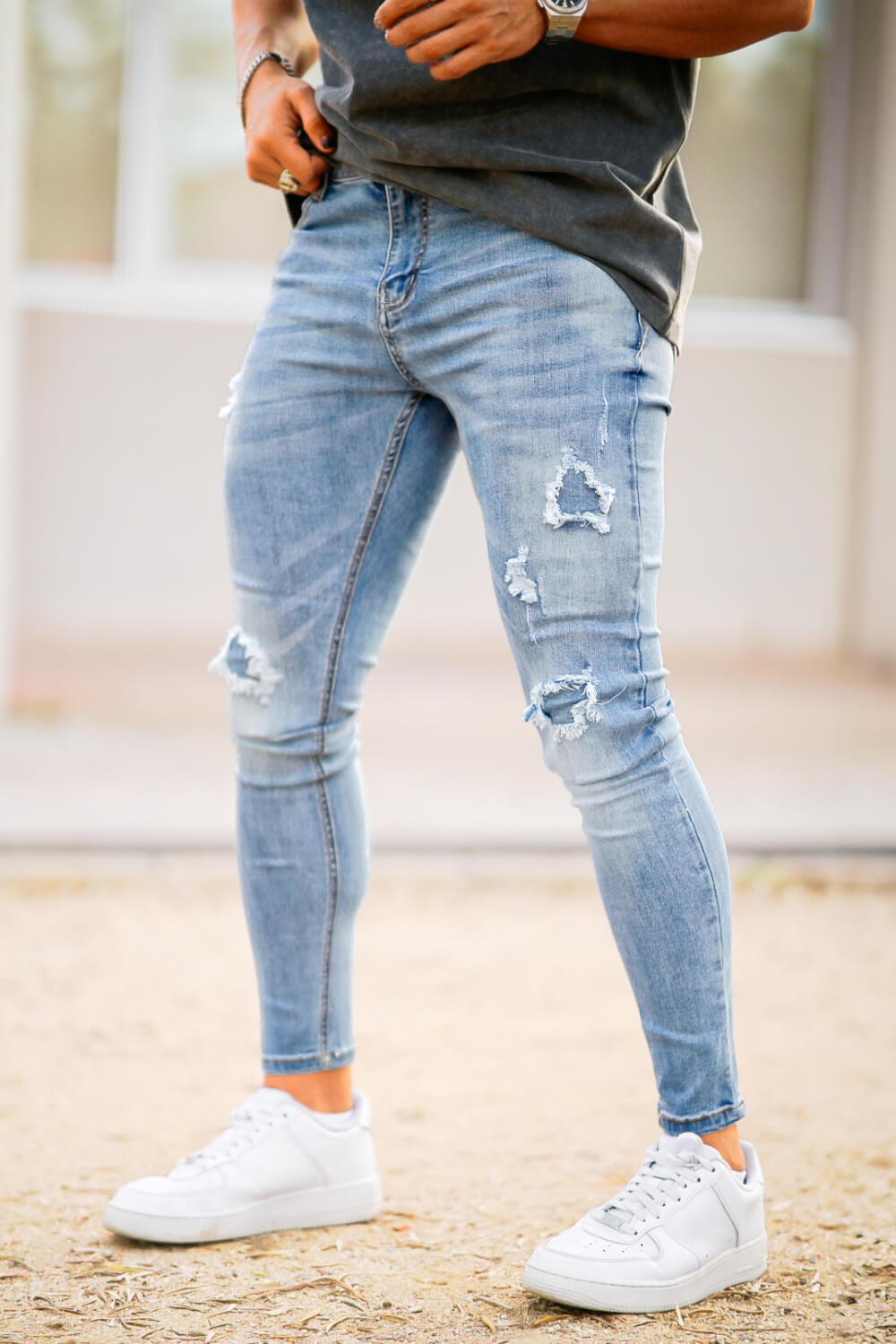 Men's Stretch Skinny Jean - Ripped & Blue
