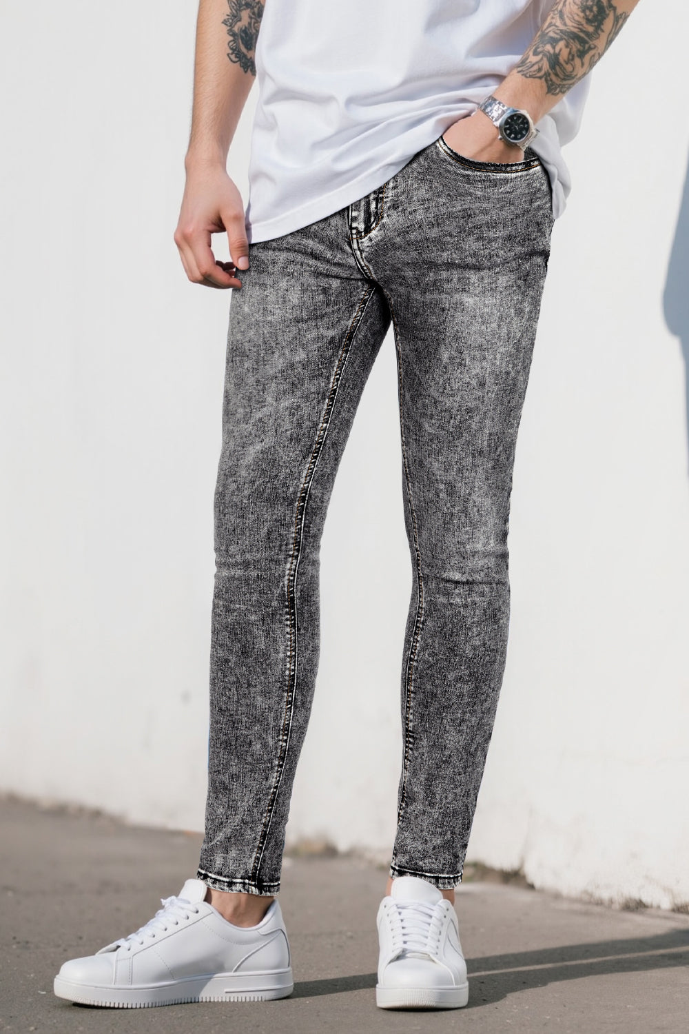 Men Gray Skinny Jeans - Washed
