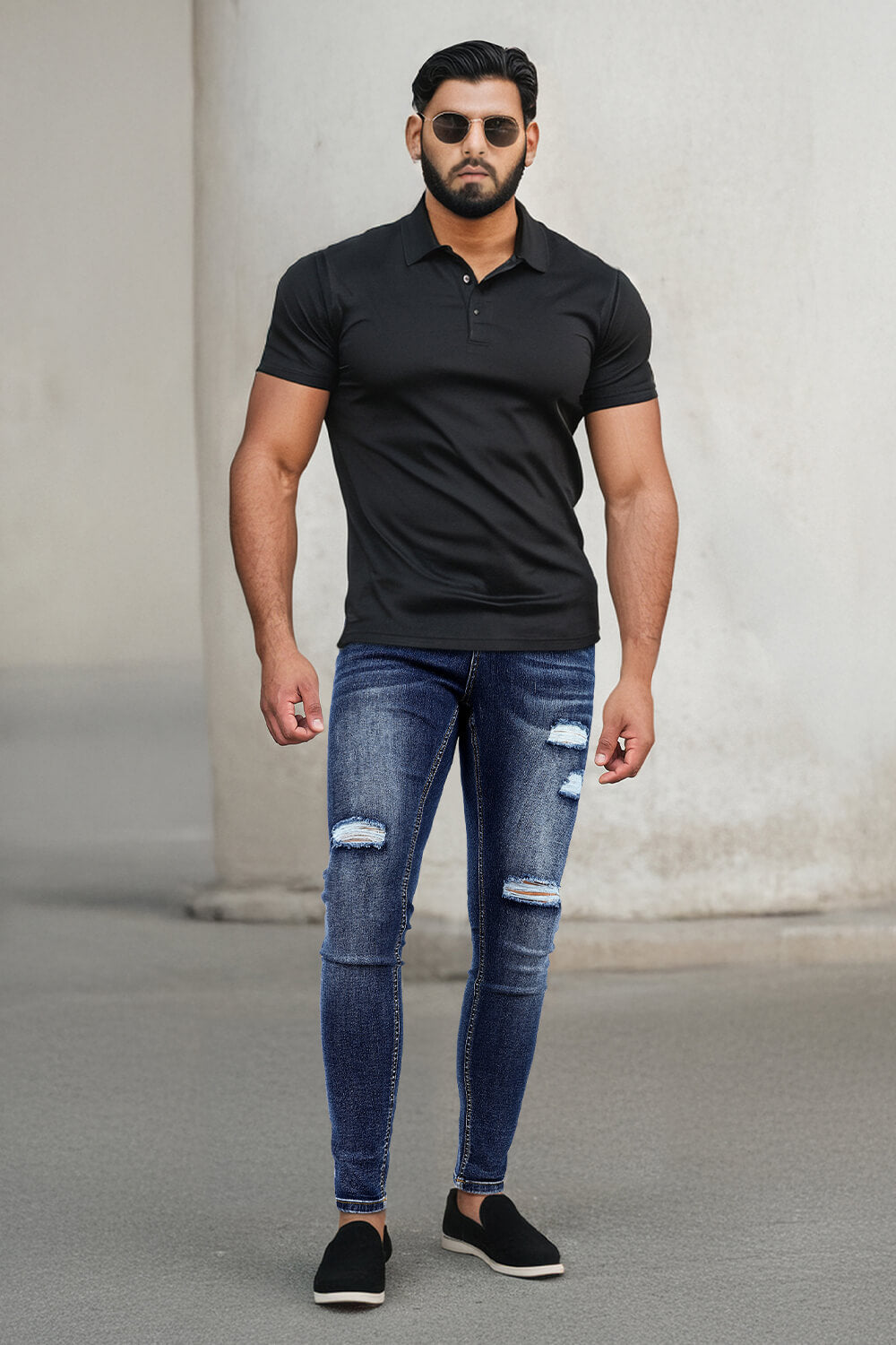 Men Stretch Skinny Jean - Dark Blue & Ripped