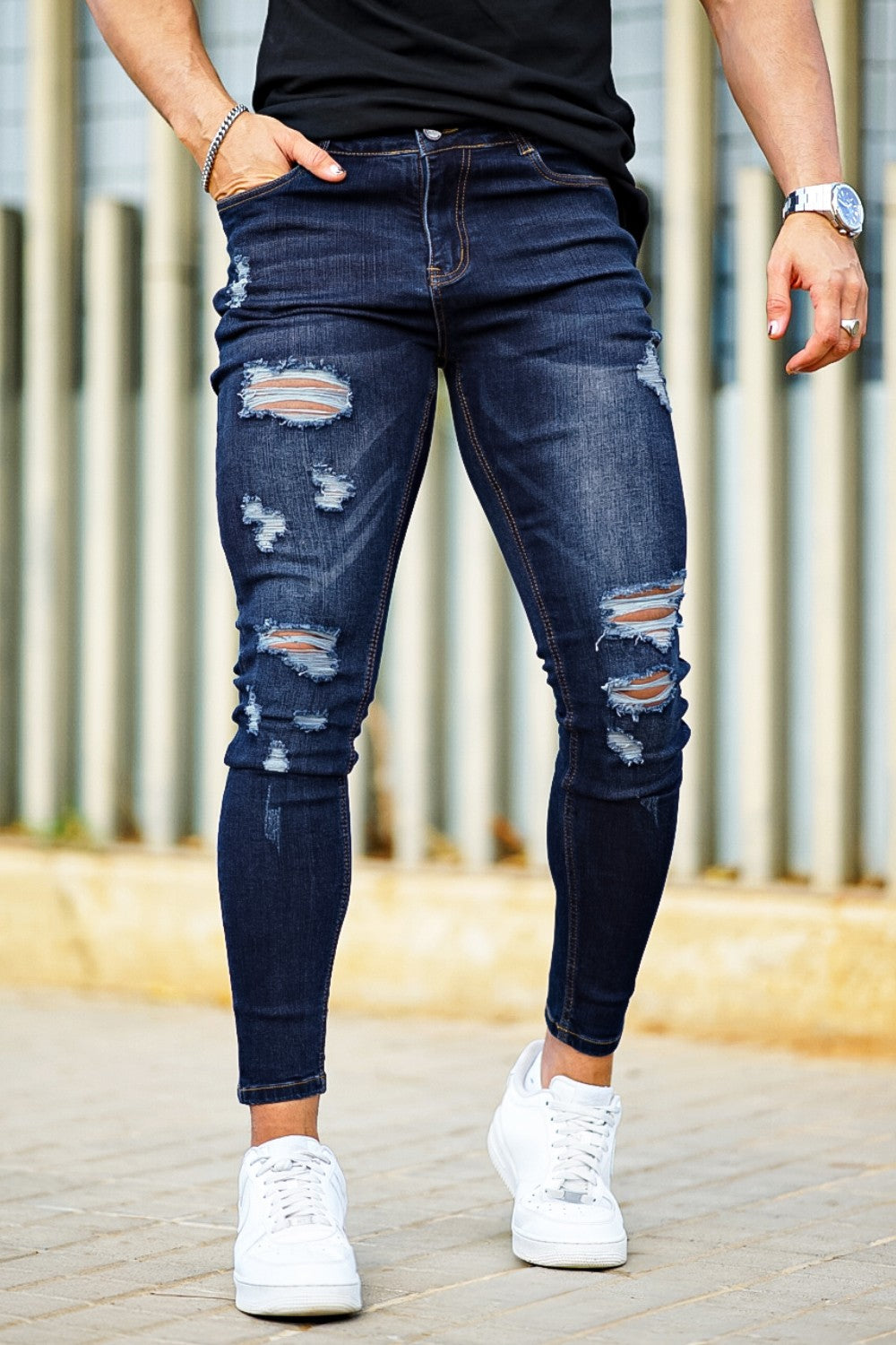 Mens Ripped Skinny Jean - Blue