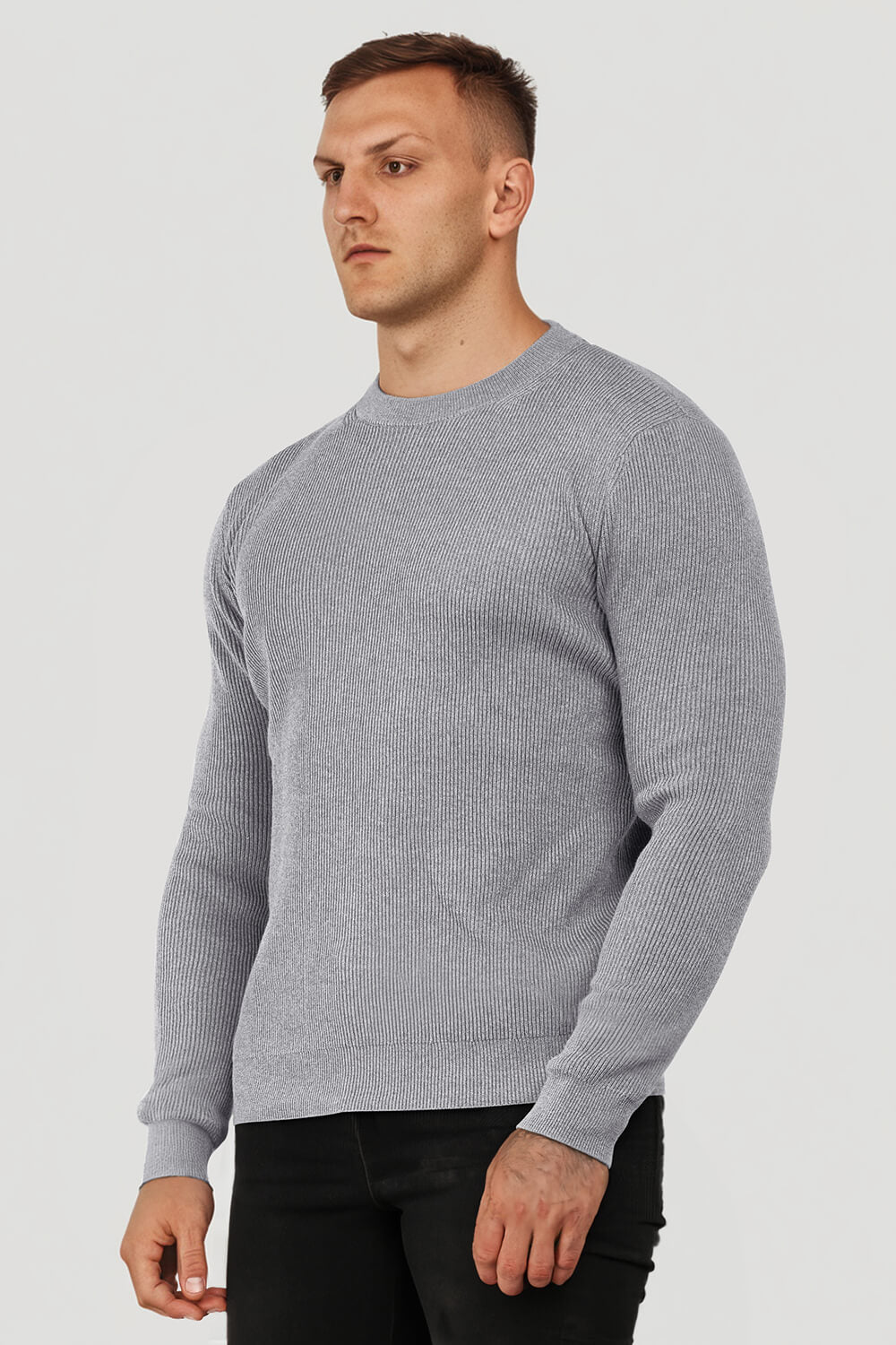 Men Round Neck Sweater - Grey