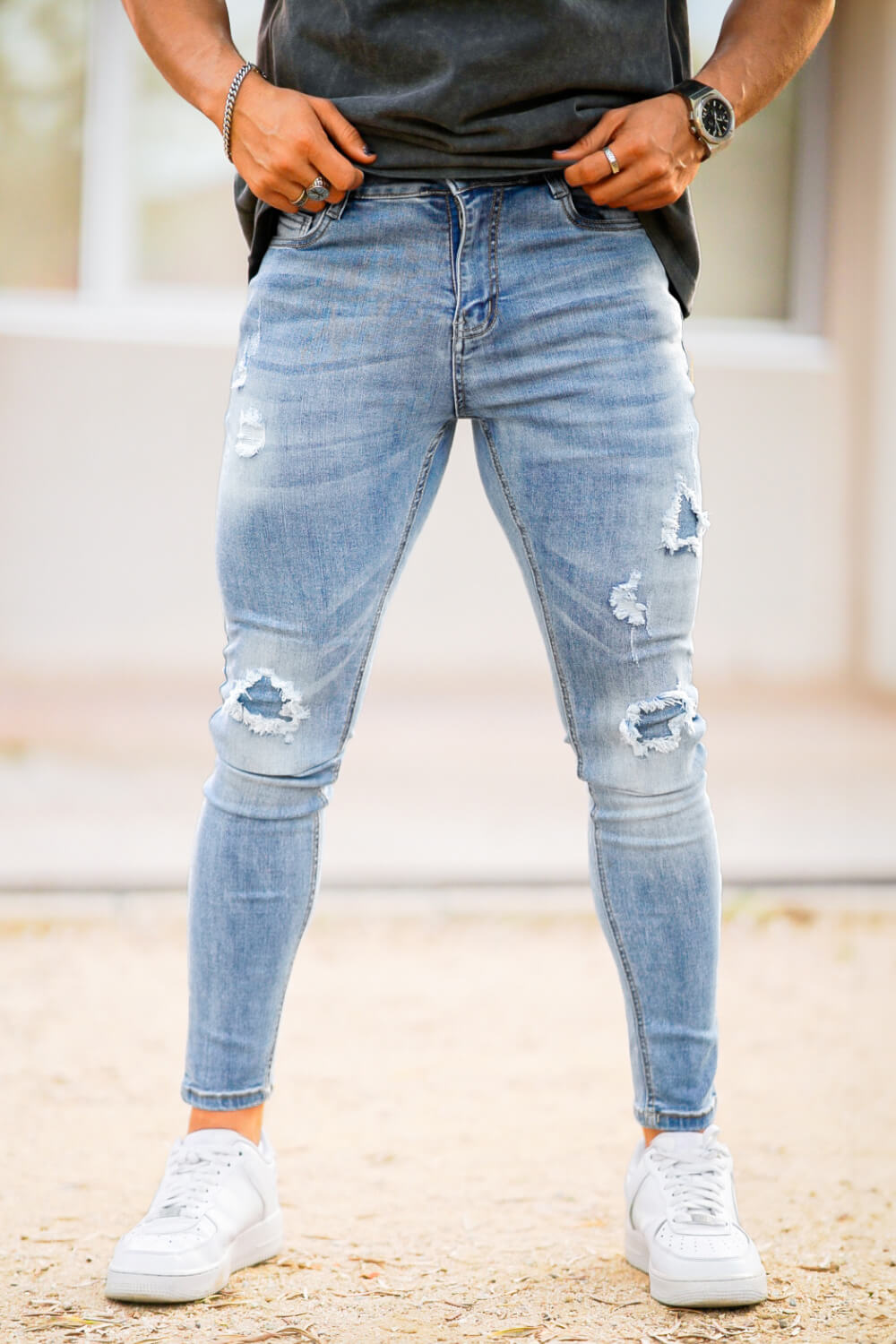 Men's Stretch Skinny Jean - Ripped & Blue