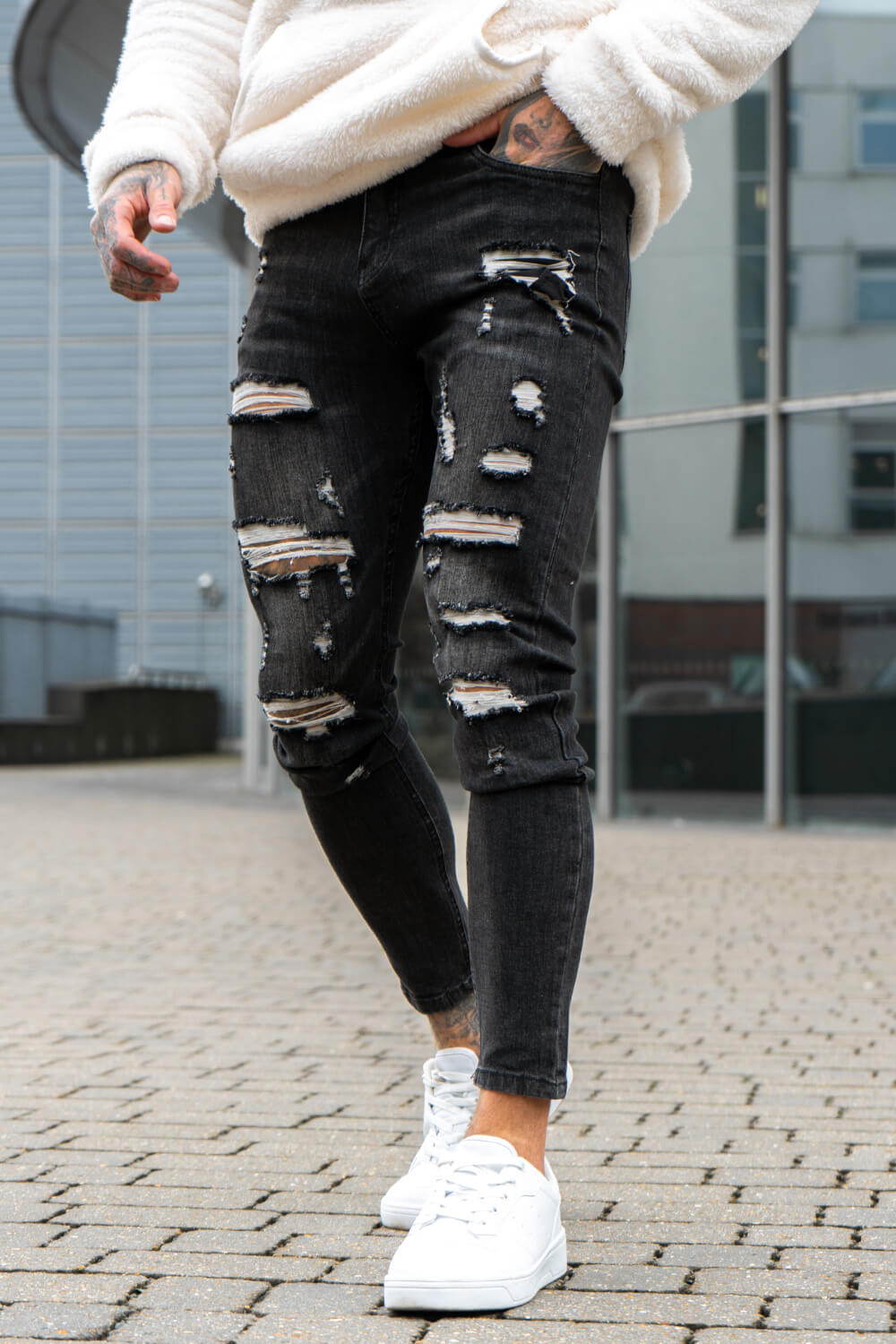 Men Super Stretch Skinny Jean - Ripped & Black