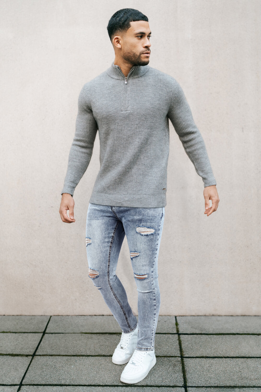Mens Skinny Denim Blue Jeans - Ripped