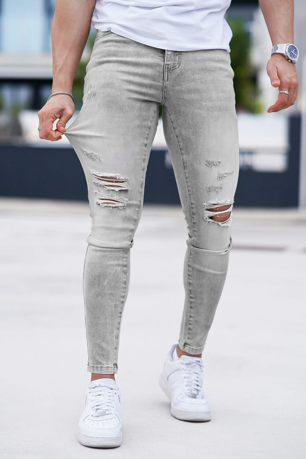 Men‘s Ripped Washed Skinny Marble Grey Jean