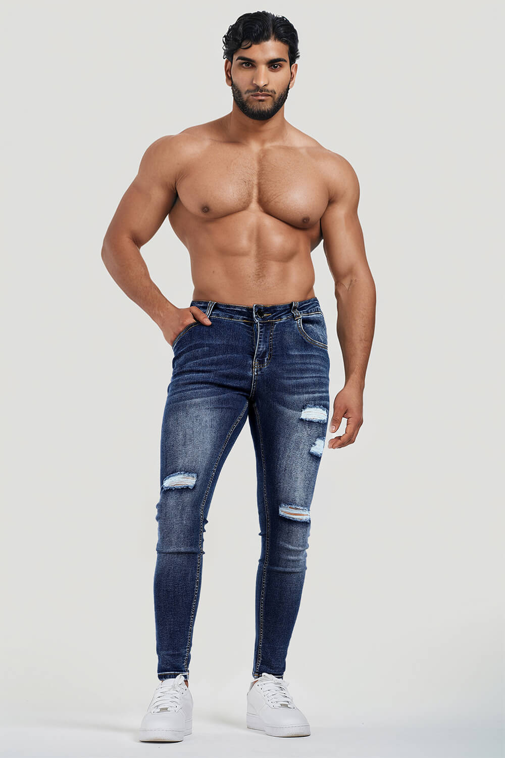 Men Stretch Skinny Jean - Dark Blue & Ripped