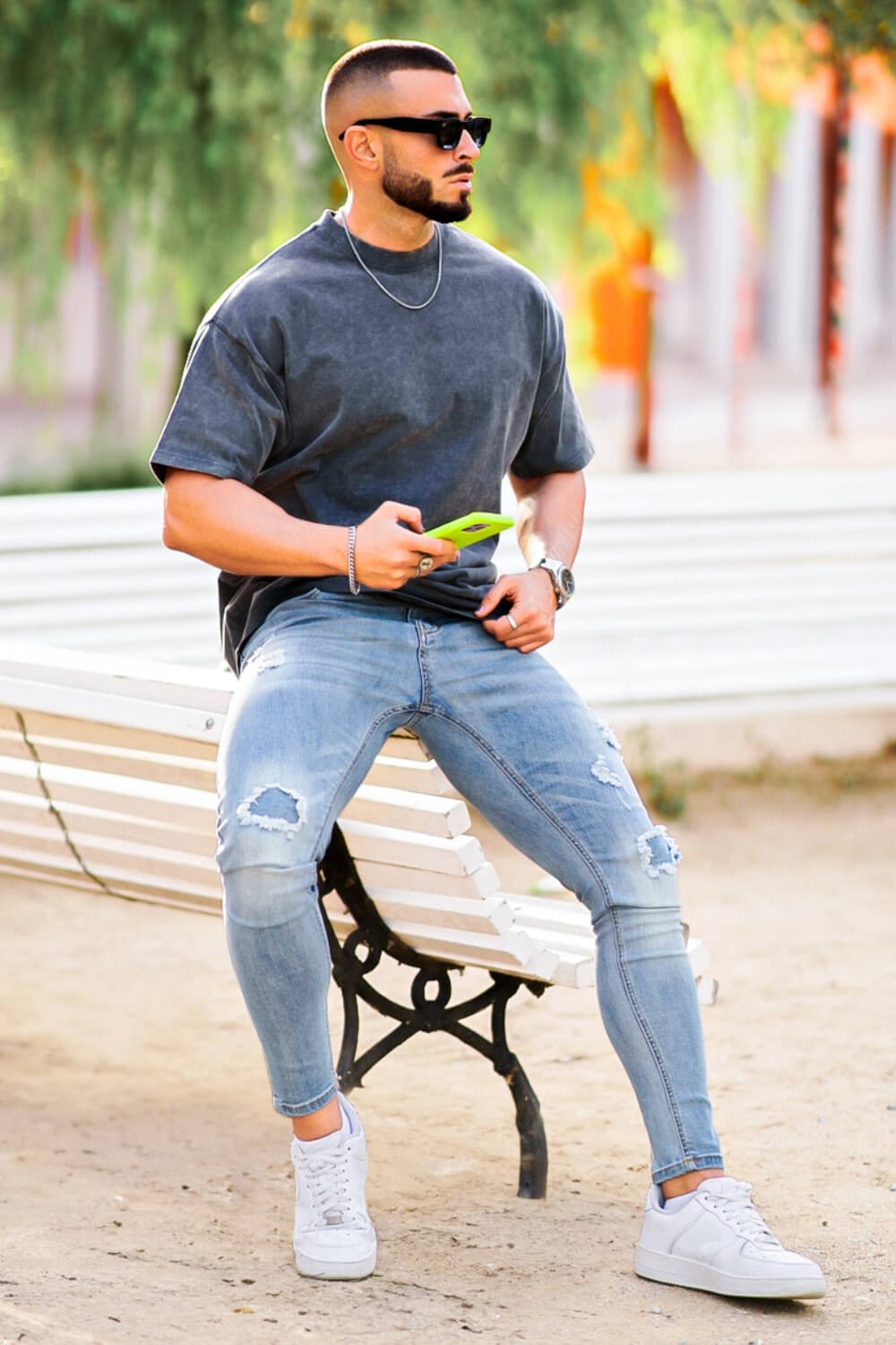 Men's Stretch Skinny Jean - Ripped & Blue