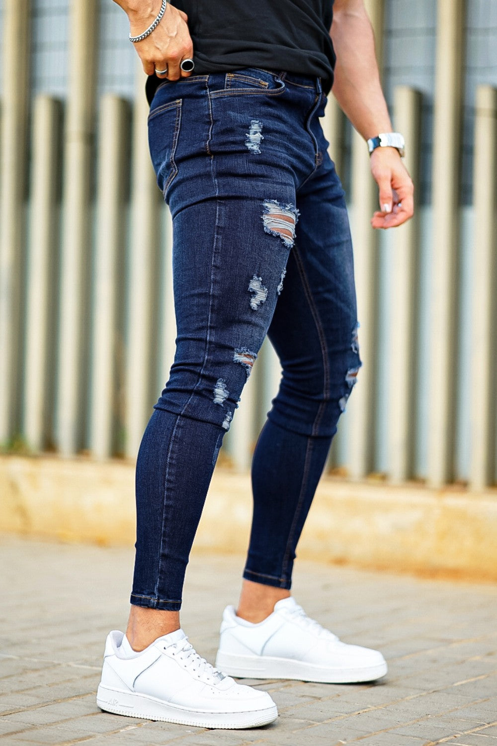 Mens Ripped Skinny Jean - Blue