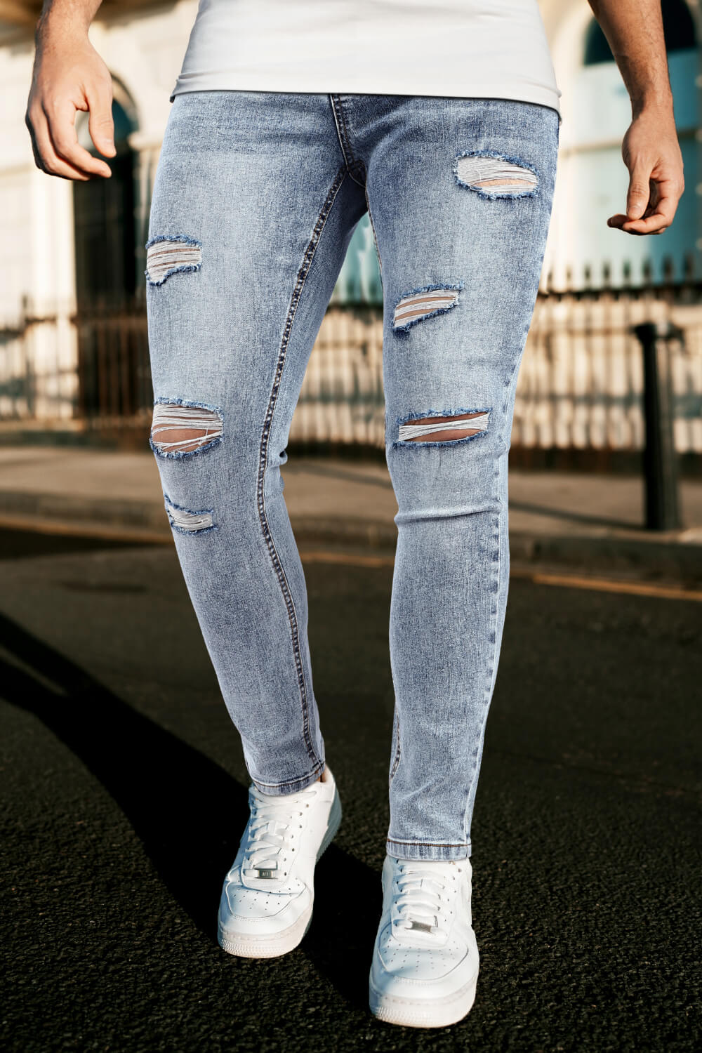 Mens Skinny Denim Blue Jeans - Ripped