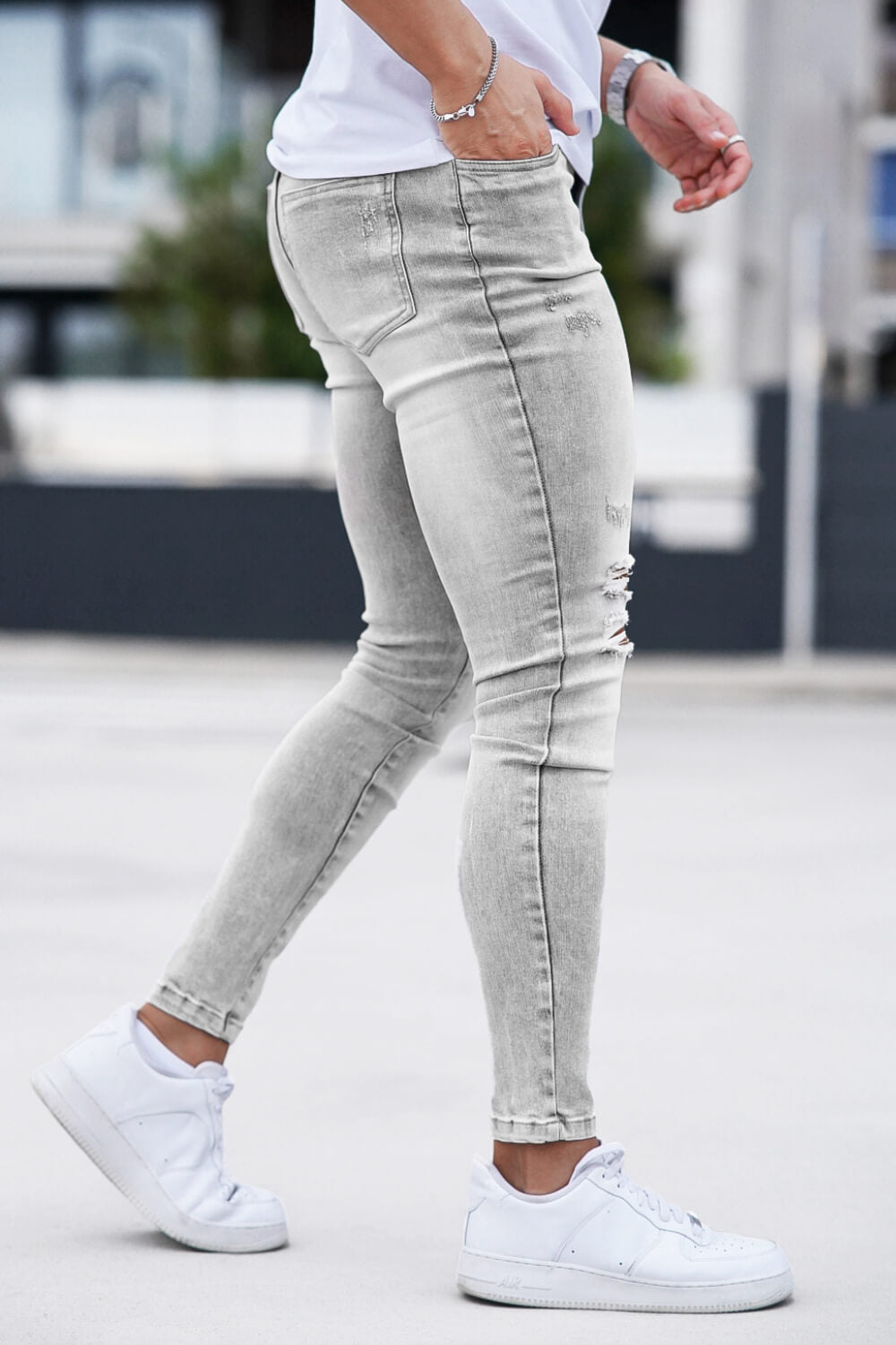 Men‘s Ripped Washed Skinny Marble Grey Jean